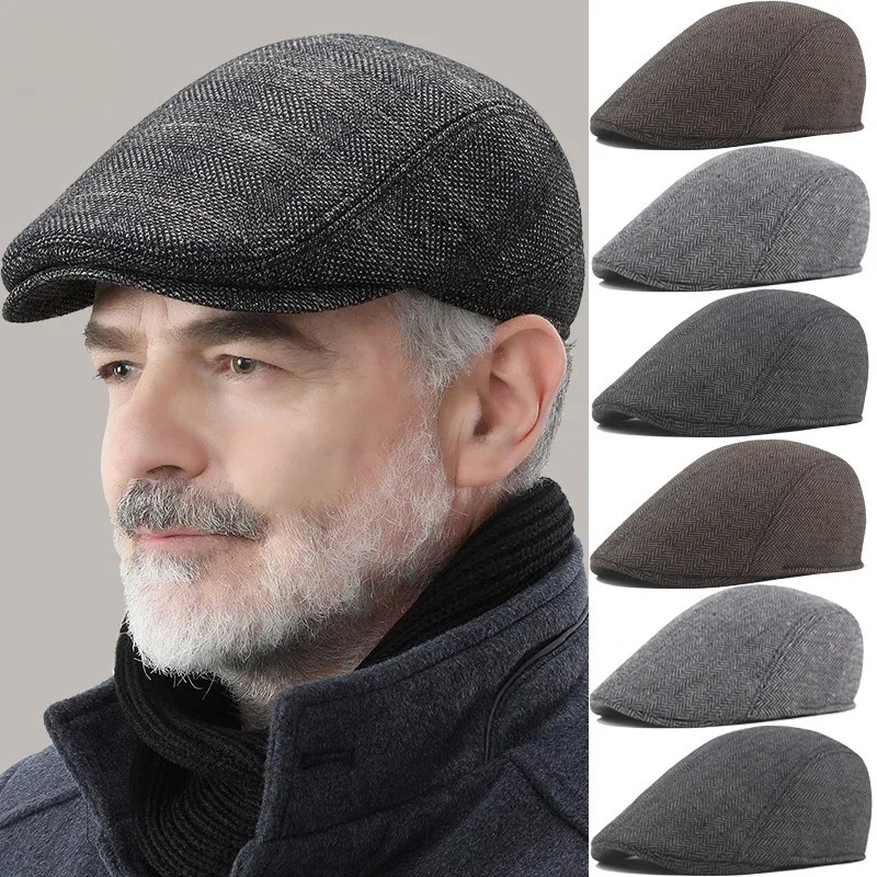 Fashionable mens beret highquality autumn and winter wool hat herringbone flat classic artist 241210