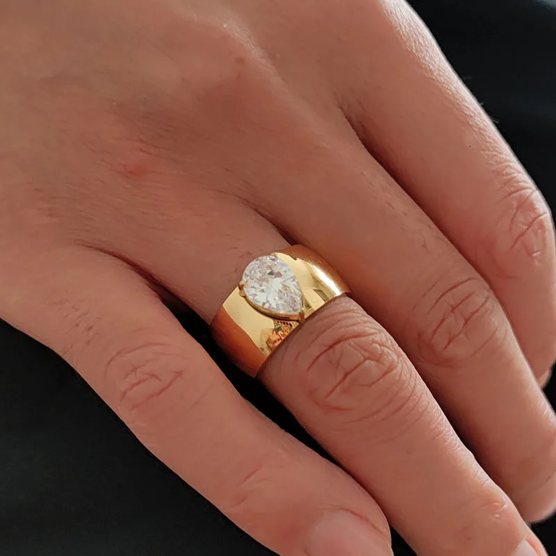 Waterdrop cz stone wide band rings stainless steel rings for women simple minimalist stainless steel jewelry waterproof 241214