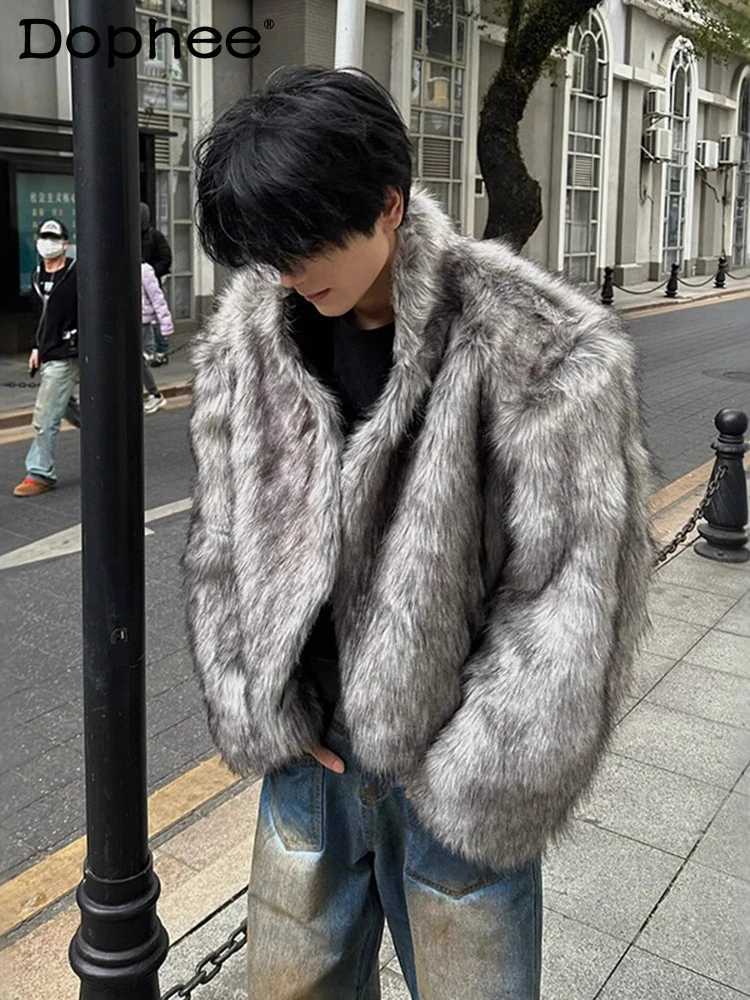 Retro high-end environmentally friendly fur short cotton jacket imitates fox hair mens 2024 winter new thick warm jacket W241213