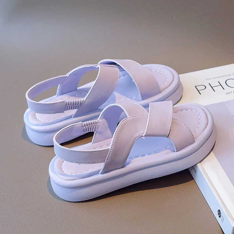 Sandals 2024 Fashion Elastic Band Slingback Shoes for Girls Soft Bottom Summer Sandals Kids Cross-tied School Platform Shoes Girl H03153 H241213