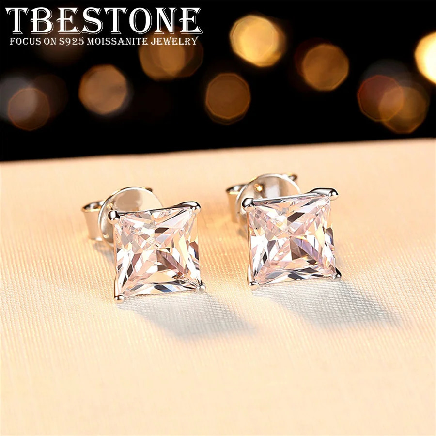 Tone 0.4-3ct Princess Cut Stud Earrings With Certificates For Women Men 925 Sterling Silver Jewelry 241214