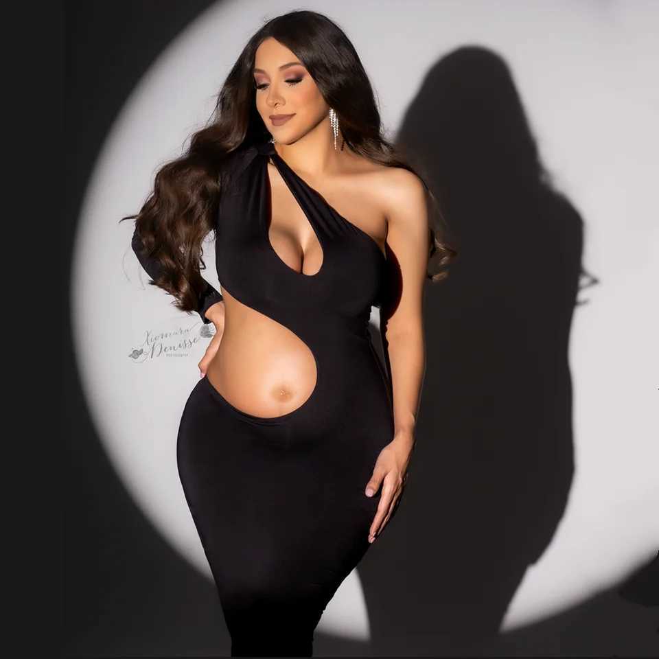 Slope Shoulder Skinny Materni Photography Dress Stretchy Pregnant Woman Photo Shoot DressXJ241213