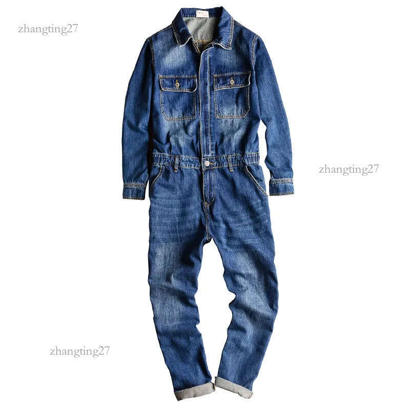 Japanese Retro Denim Jumpsuit Men's Casual Bibs Multi-pocket Small Leg Jumpsuit Fashion Denim Suits Male Overalls