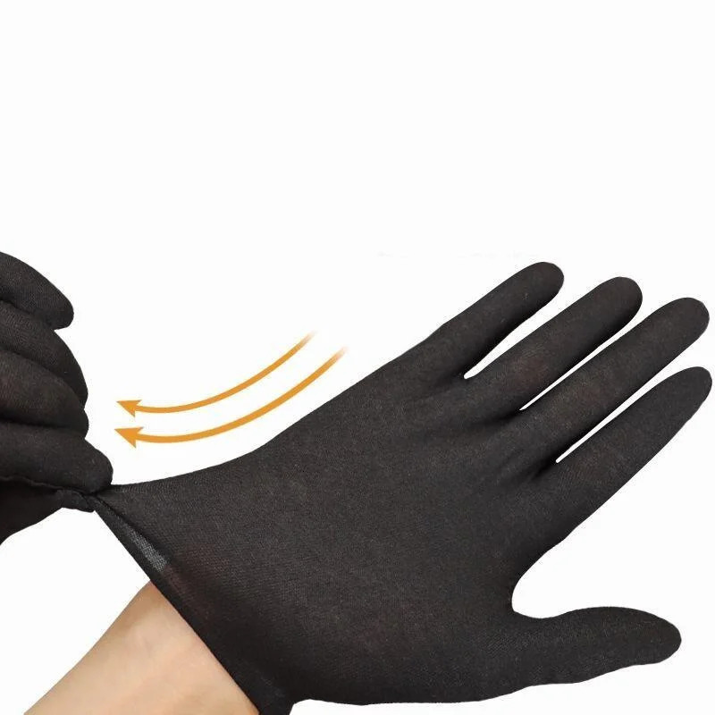 6/12Pairs Black Cotton Gloves Soft Moisturizing Overnight Eczema Cloth Gloves Stretch Washable Jewelry Inspection Working Gloves 241213
