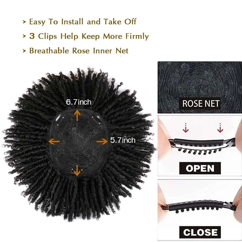 6inch Dreadlocks Hair Topper Guleless Wig Synthetic Hair Toupee Headband Gradient Conical Clips in Hairpiece For Men Women 241213