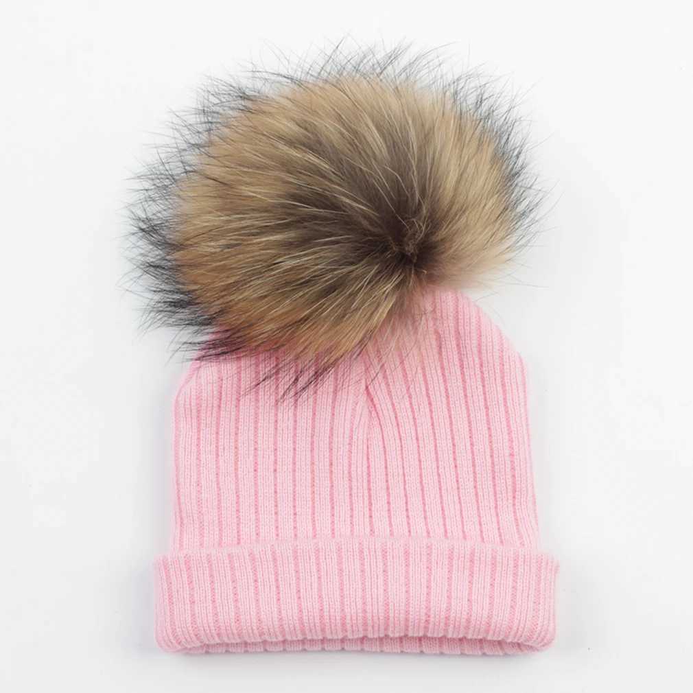 Autumn and Winter Newborn Baby Beanie Hat with Real Fur Pompom Children Beanies Crochet Kids Knitted Hats Baby Boy Accessories W241213