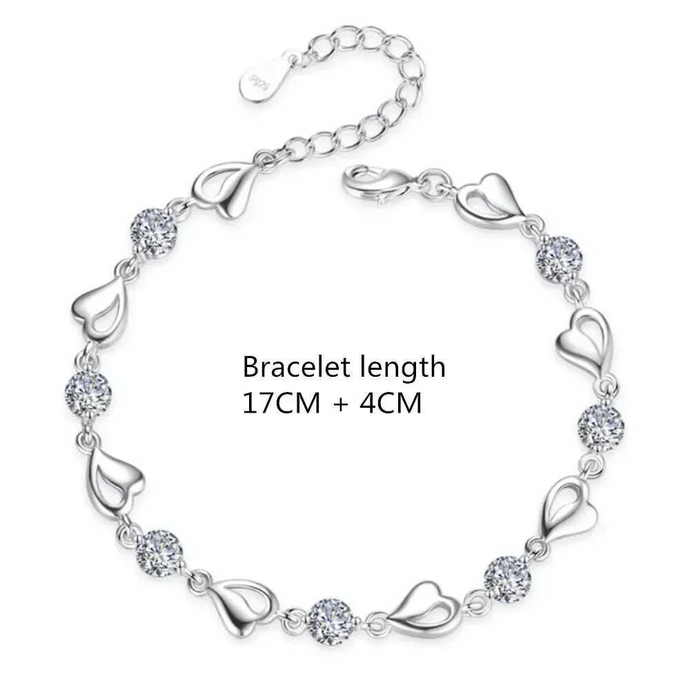 925 Sterling Silver Heart Shed Necklace Bracelet Set for Women Vintage Korean Crystal Bracelets High Quality Set Party JewelryXJ241214