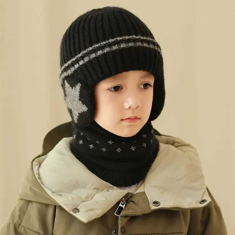 New Children Unisex Add Fur Lined Winter Knitted Hat with Earflap Fashion Beanie Hats for Kids Outdoor Classic Keep Warm Cap W241213