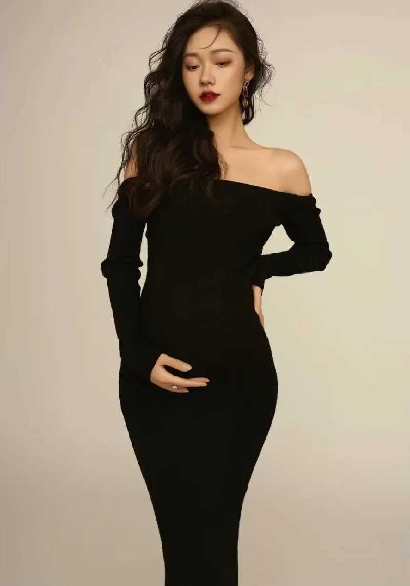 Sepzay Sexy Materni Dresses for Photo Shoot Full Sleeve Backless Pregnancy Clothes Photography Props Knitted Long DressXJ241213