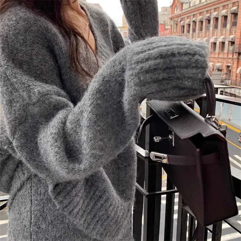 French Style Knitted Sweater Top Womens Autumn Winter VNeck Pullover Skirt 2Piece Set Idle Long 241211