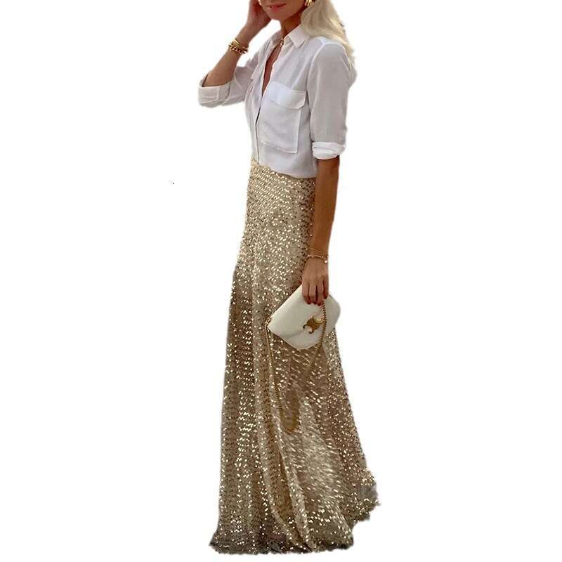 Spring Autumn Cross Border European And American Women's Clothing Long Half Sequined Skirt