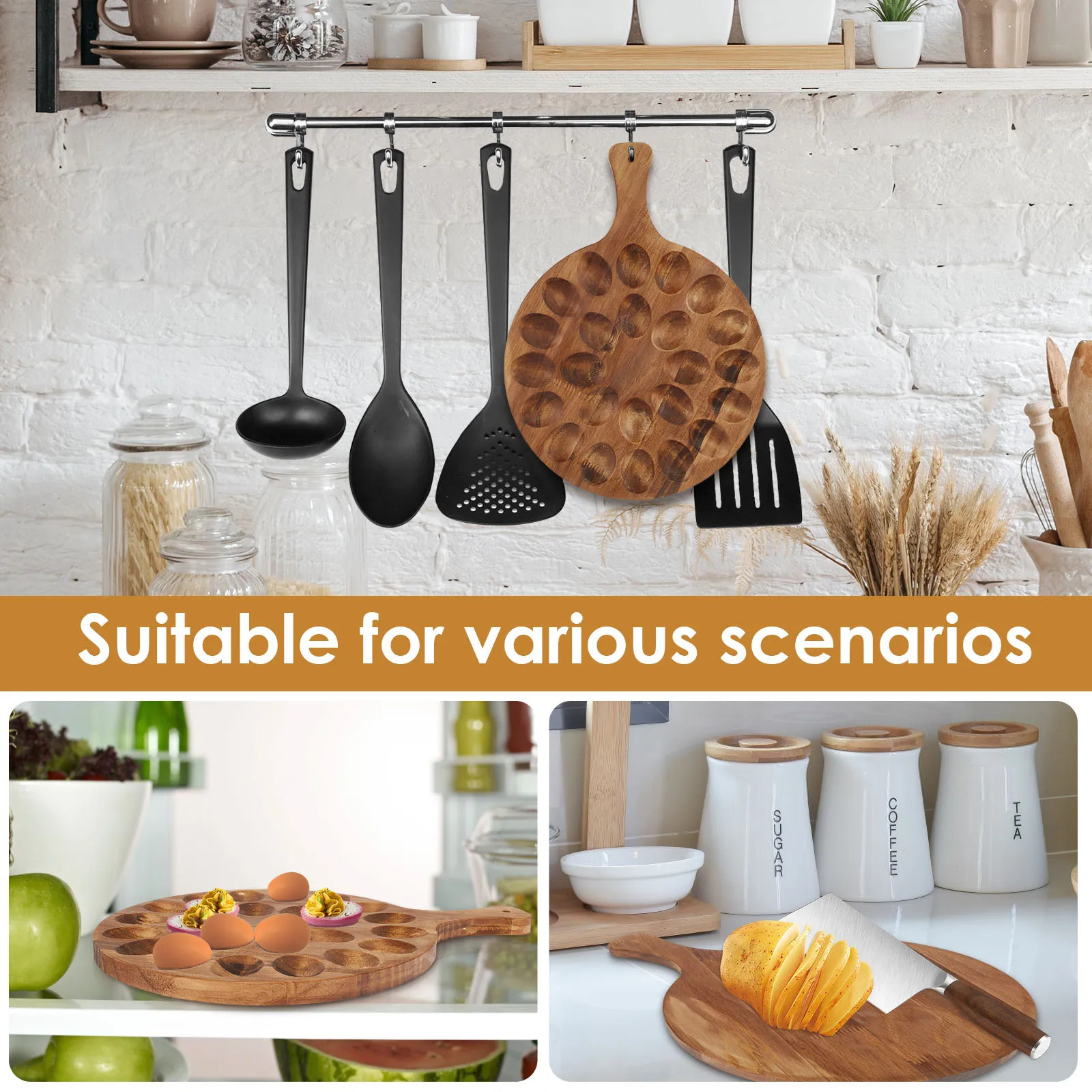 Wood Egg Holder Storage Plate Egg Tray 24 Hold Deviled Egg Platter Holder Round Charcuterie Board Cutting Boards Kitchen Tools 241214bj