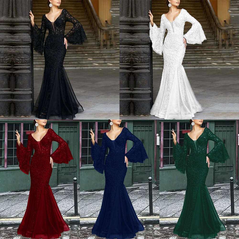 Lace Evening New Elegant And Sexy Slim Fit Fish Tail Long Party Dress Women's Black Summer