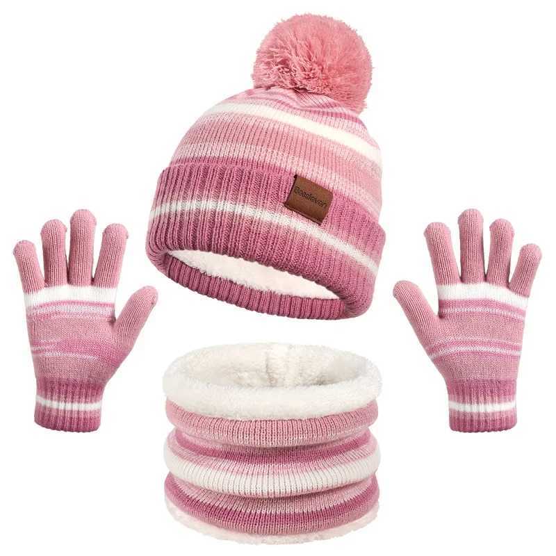 Beanies Baby Hat Pompom Winter Childrens Hat Knitted Cute Hat Scarf Glove Set Girls and Boys Casual Hat W241213