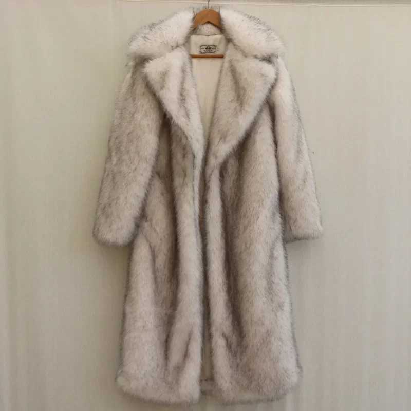 Long faux fur coat mens autumn and winter mens jacket mens clothing thick coat warm hooded jacket W241213