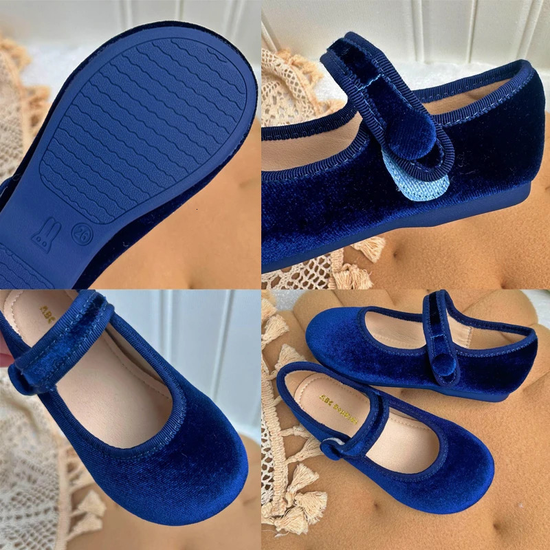 Kids Shoes Baby Girls Shoes Girls Mary Janes Vintage Velvet Casual Flats Children Footwear Toddler Infant First Step 4-12 Years 241213