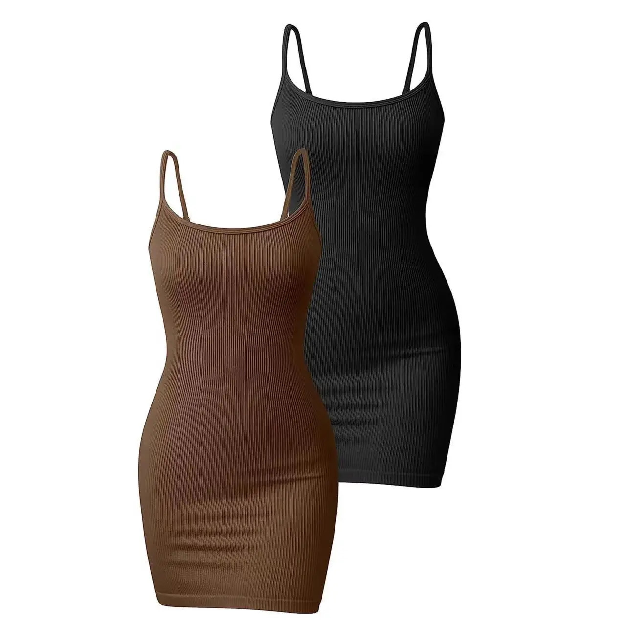 Womens Camisol Dress Italian Ribbed Knitted Body Mini Hip Wrap Solid Color Sexy Fashion Casual Edition 2024 241212