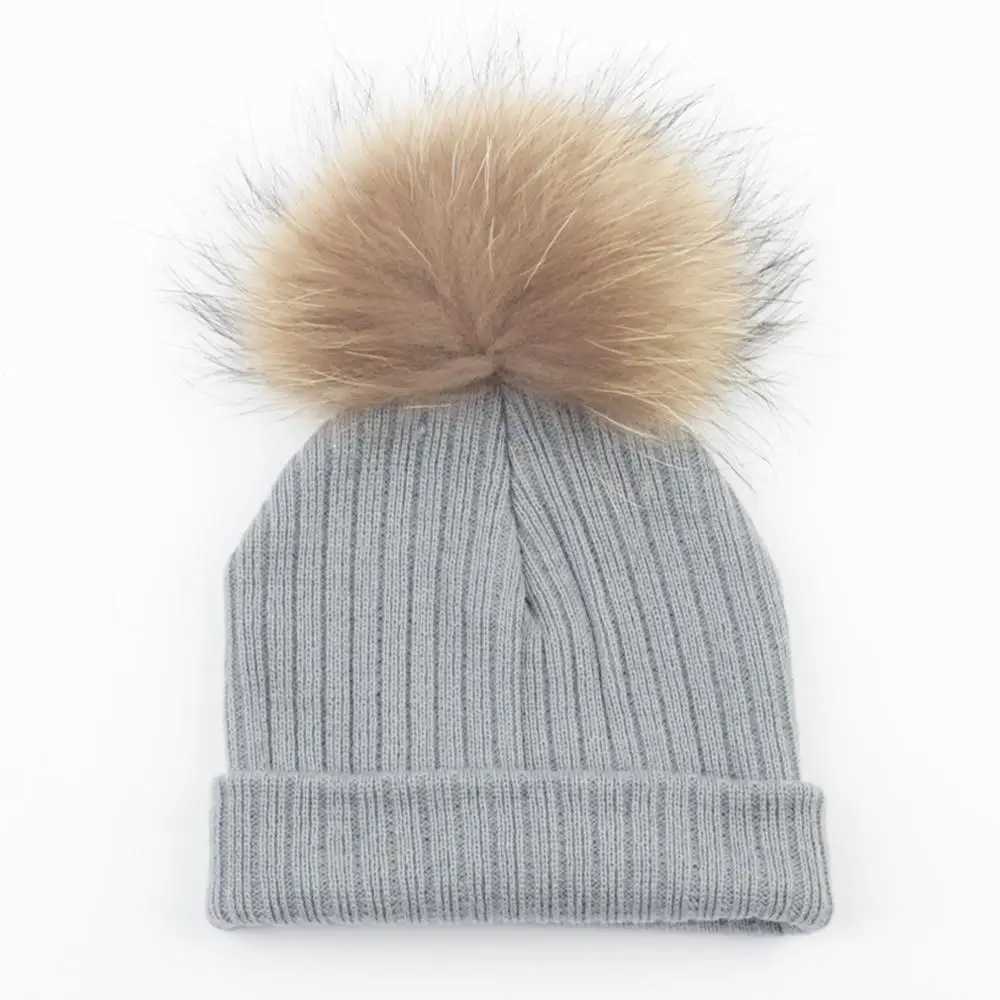 Autumn and Winter Newborn Baby Beanie Hat with Real Fur Pompom Children Beanies Crochet Kids Knitted Hats Baby Boy Accessories W241213