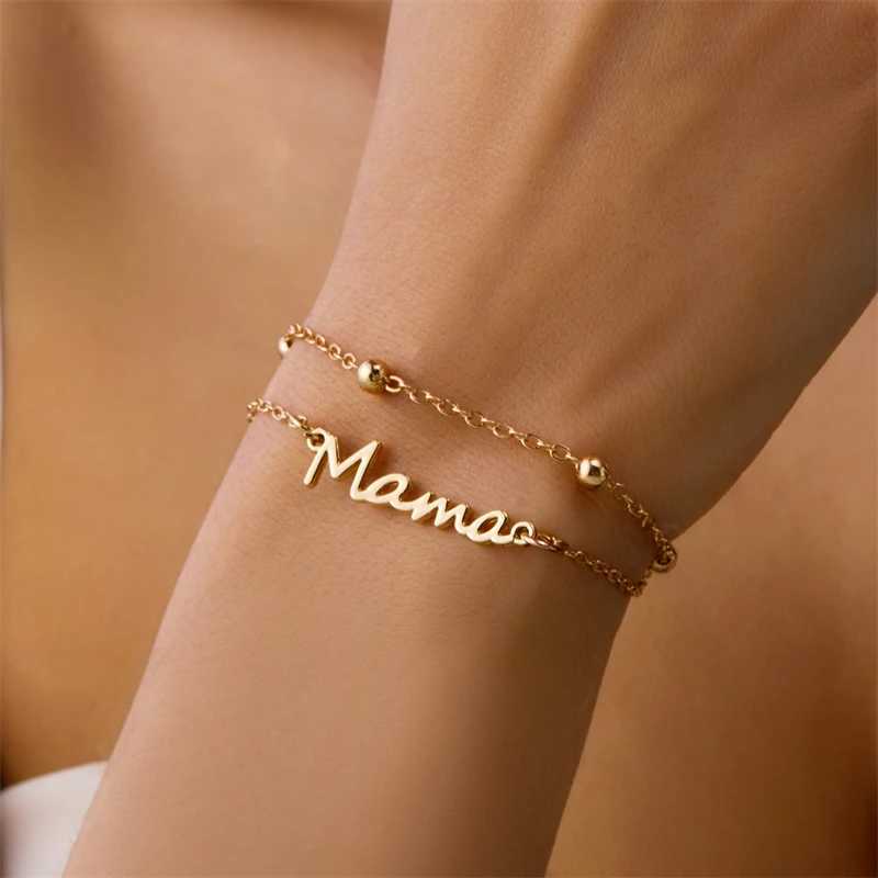 Simple Letter Mama Charm Bracelet for Women Metal 3 Colors Double Layer Chain Bangle Fashion Jewelry Mother Day Wrist GiftXJ241214