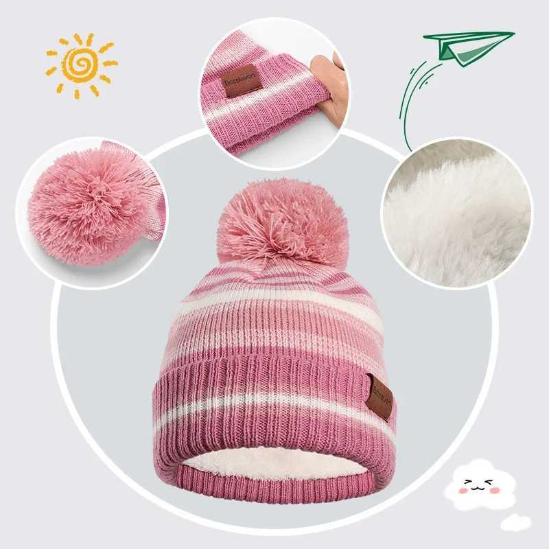 Beanies Baby Hat Pompom Winter Childrens Hat Knitted Cute Hat Scarf Glove Set Girls and Boys Casual Hat W241213