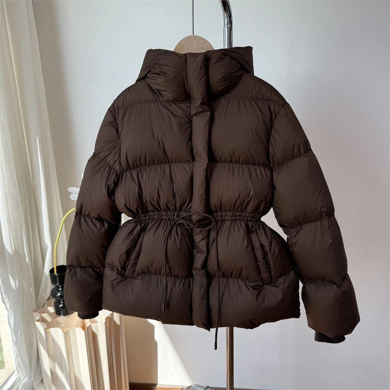 Winter brushed lace chiffon womens warm down jacket hooded inflatable Parkas highquality cotton padded 241212