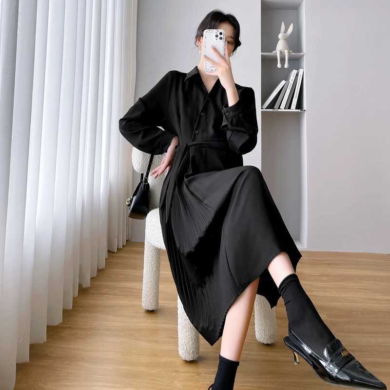 2024 Black Beige Long Sleeve Materni Nursing Dress Spring Fashion Pregnant Woman Formal Dress Pregnancy Breastfeeding ClothesXJ241213