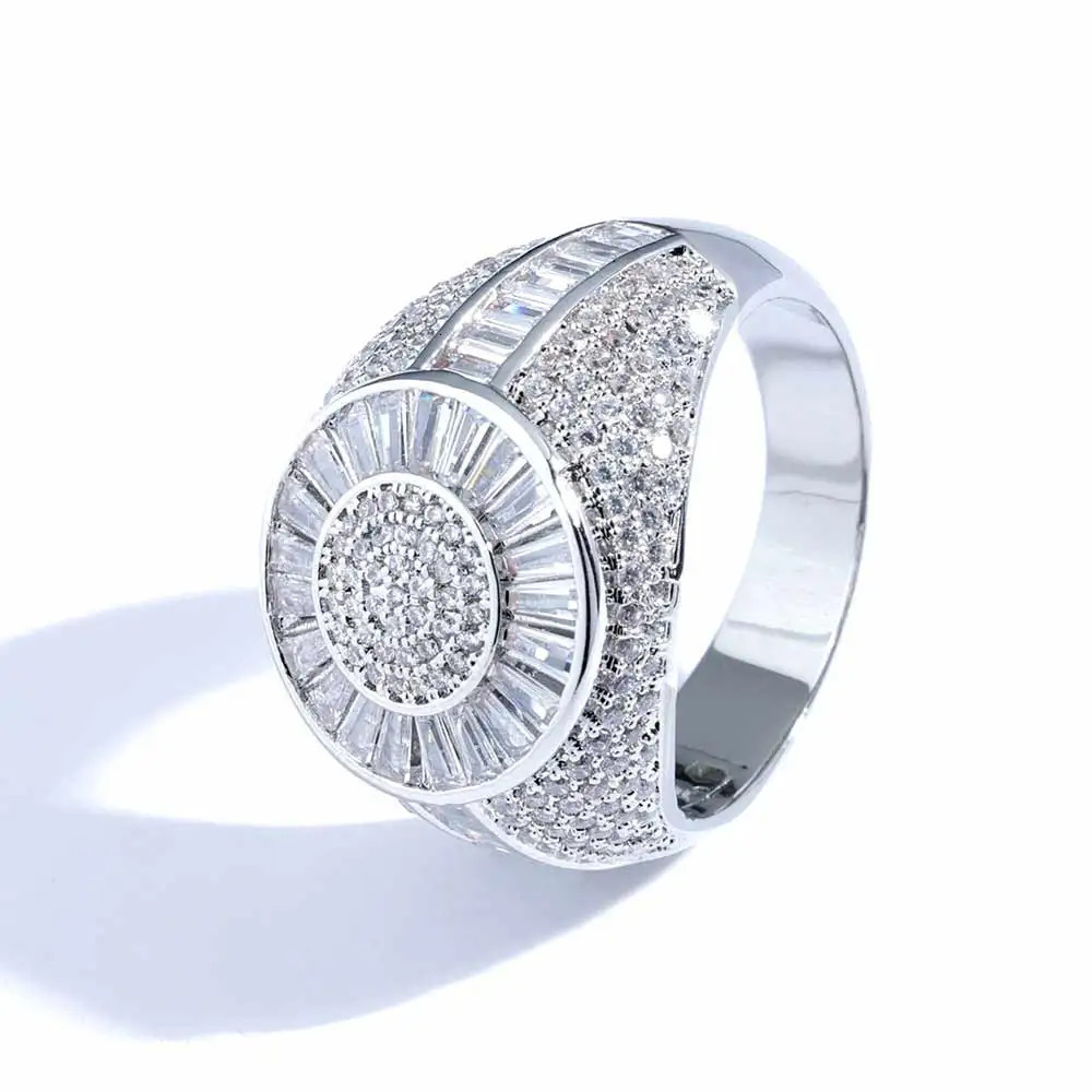 NUOYA Hip Hop Fine jewellery Women Shiny Iced Out Diamond Ring Brass Micro Pave Baguette CZ Stones Ring for Men 241214