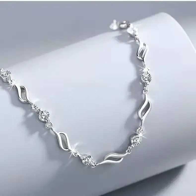 925 Sterling Silver Bracelet For Women Retro Korean Heart Shed Charm Bracelets Original Bling Blue Crystal Jewelry Party GiftsXJ241214