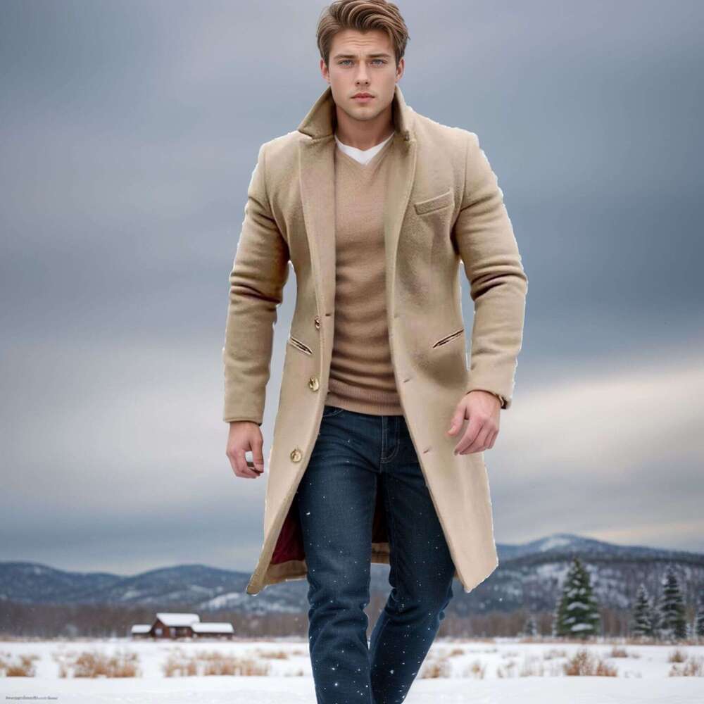 New Woolen Coat For Men, Mid To Long Length Windbreaker Jacket, Fashionable Quality, Classic