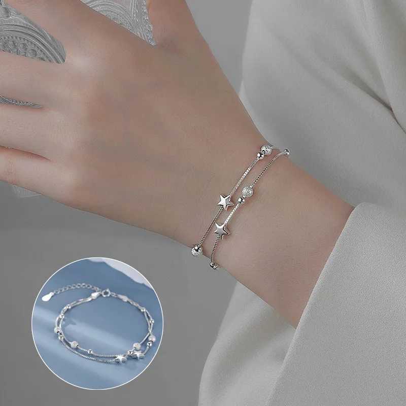 Luxury 925 Sterling Silver Star Beaded Bracelets For Women Original Designer Double Layered Adjustable Bracelet Party JewelryXJ241214