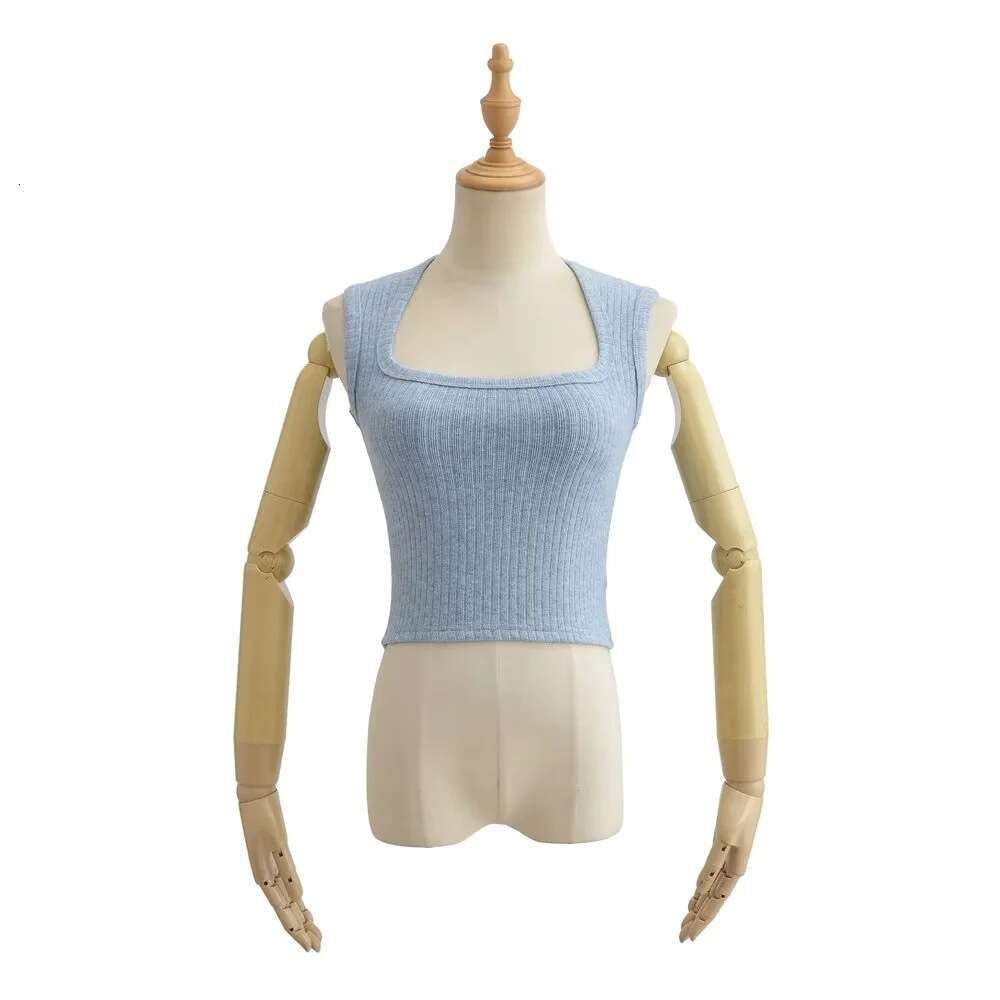 Summer Spicy Girl Sexy Tight Square Neck Cashmere Texture Women's Elastic Slim Short Tank Top 2024 New Style Stylish and Elegant Clothing