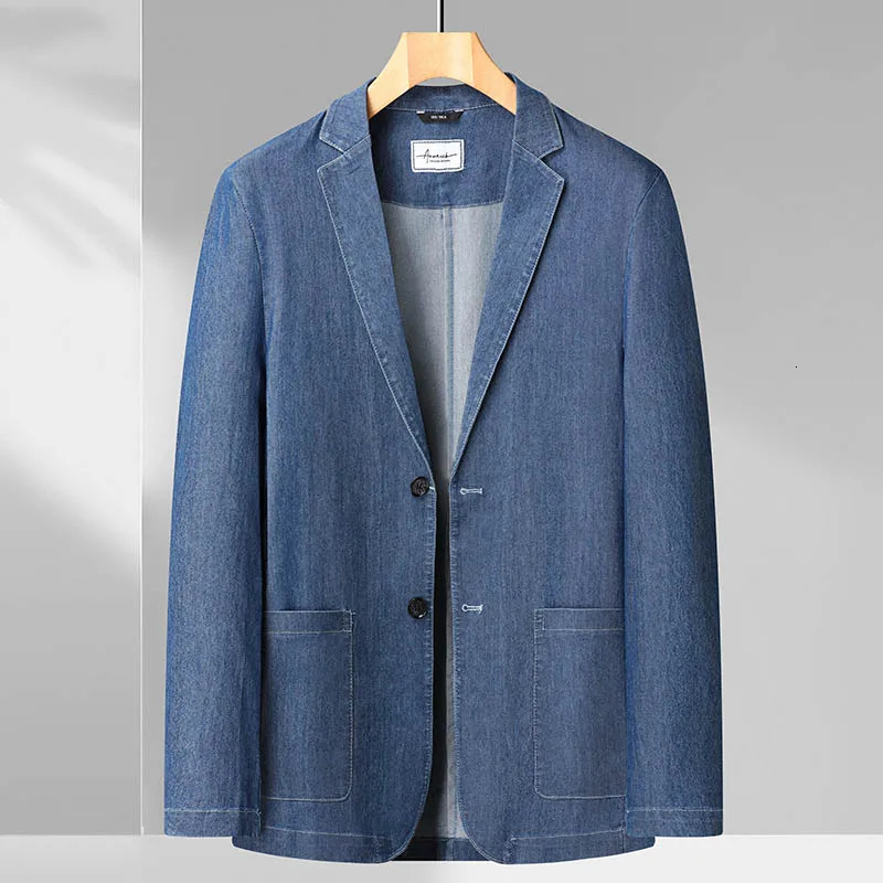 8XL7XL6XL plus size Spring and Summer Mens Thin Cotton Monochrome Suit Loose Denim Casual Jacket Coatoversized 241211