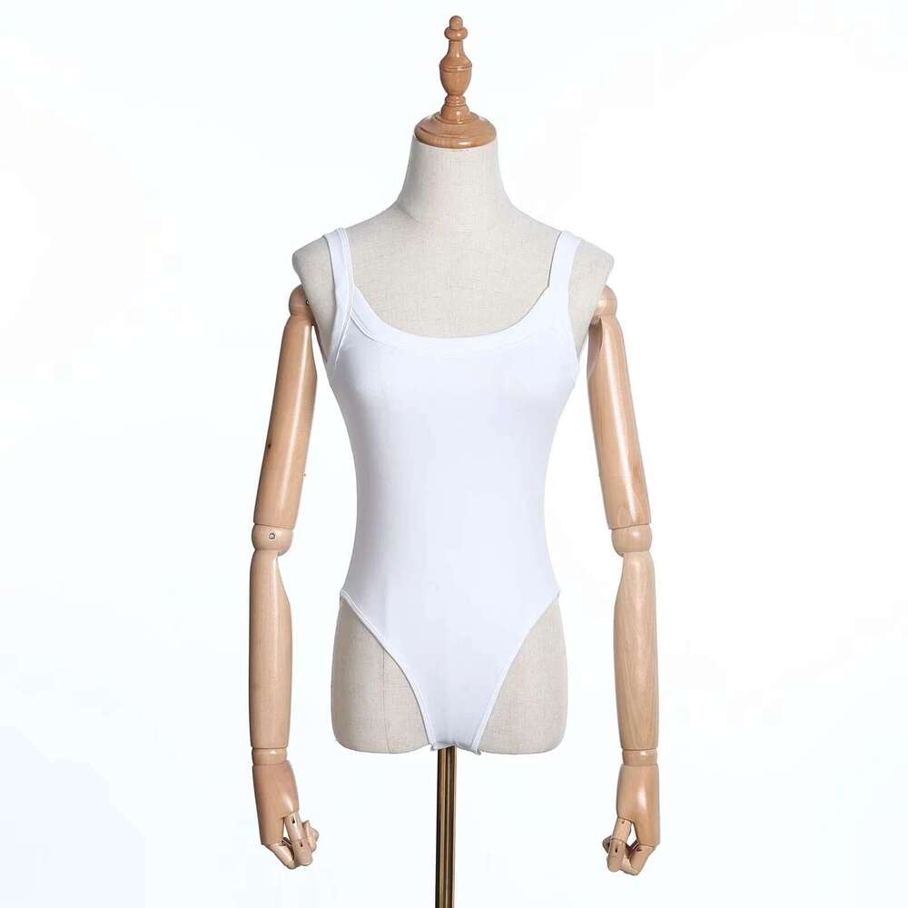 European and American INS elastic slim sexy big backless solid color tank top women's summer wide edge tight bottom jumpsuit 2024 new casual vers