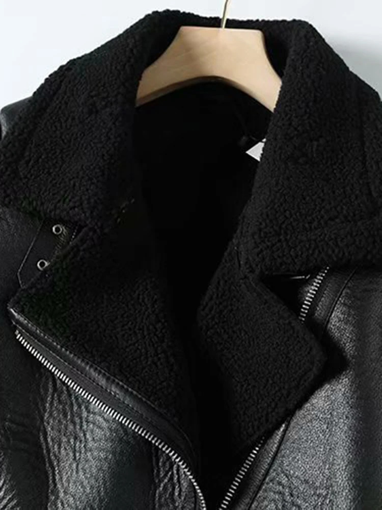 TRAF winter coat womens thick synthetic leather fur sheepskin womens fur jacket pilot coat Casaco Feminino 241210