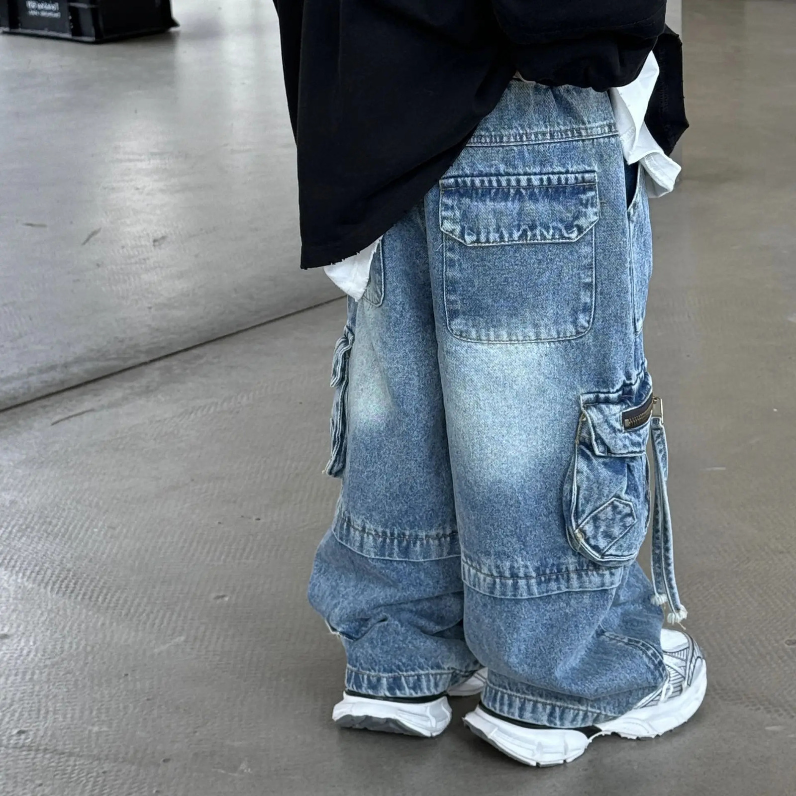 Baby Children Denim Pants Spring Autumn Fashionable Cargo Jeans Boy Korean Style Casual Handsome Full Length Pocket Pants 241213