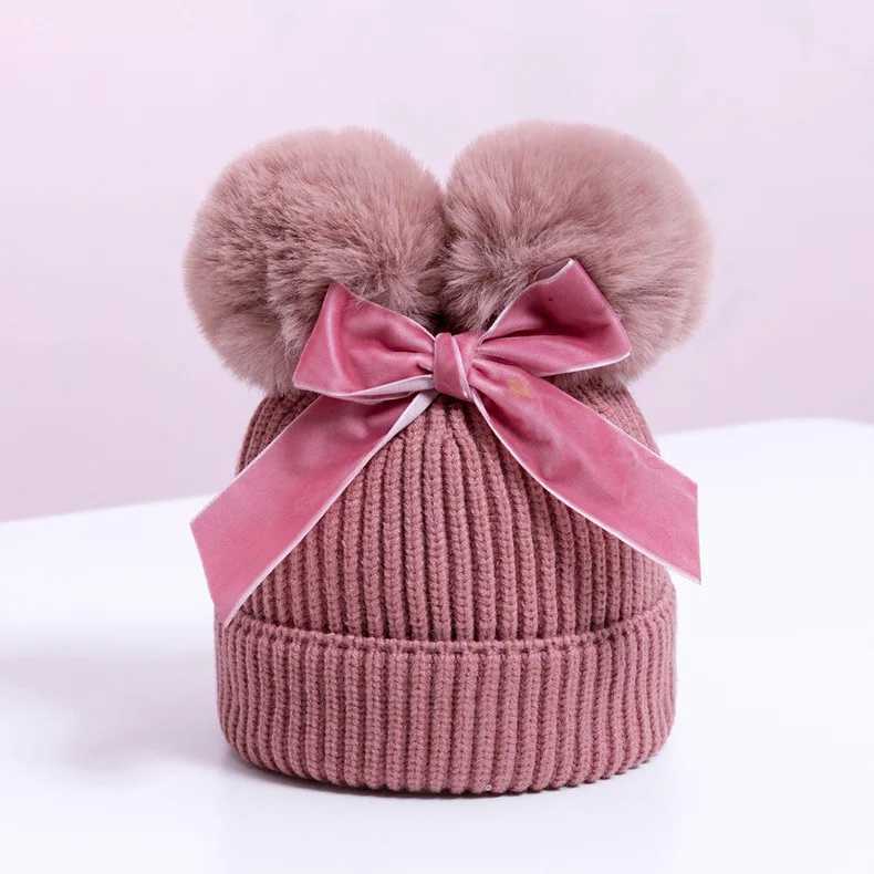 Baby hat autumn girl winter cute fluffy knitted hat solid color wool knitted baby hat newborn warm thing toddler hat W241213