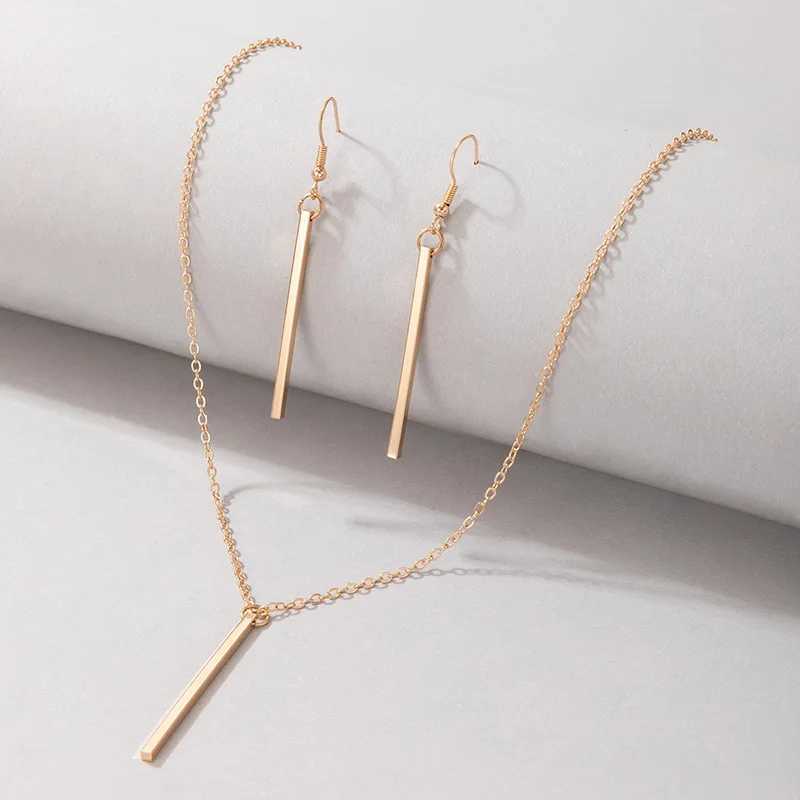 Elegant Gold Stick Jewelry Sets for Women Pendant Necklace Drop Earring Simlpe Adjustable Geometry Wedding JewelryXJ241214