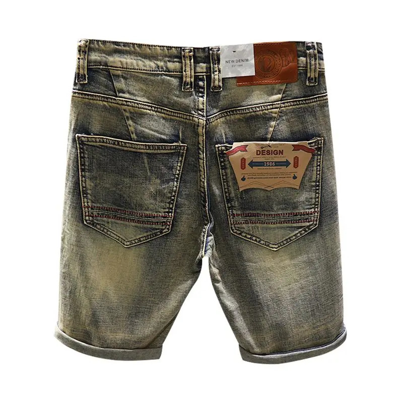 denim mens summer jeans retro Distressed knee length casual fashion shorts 241211