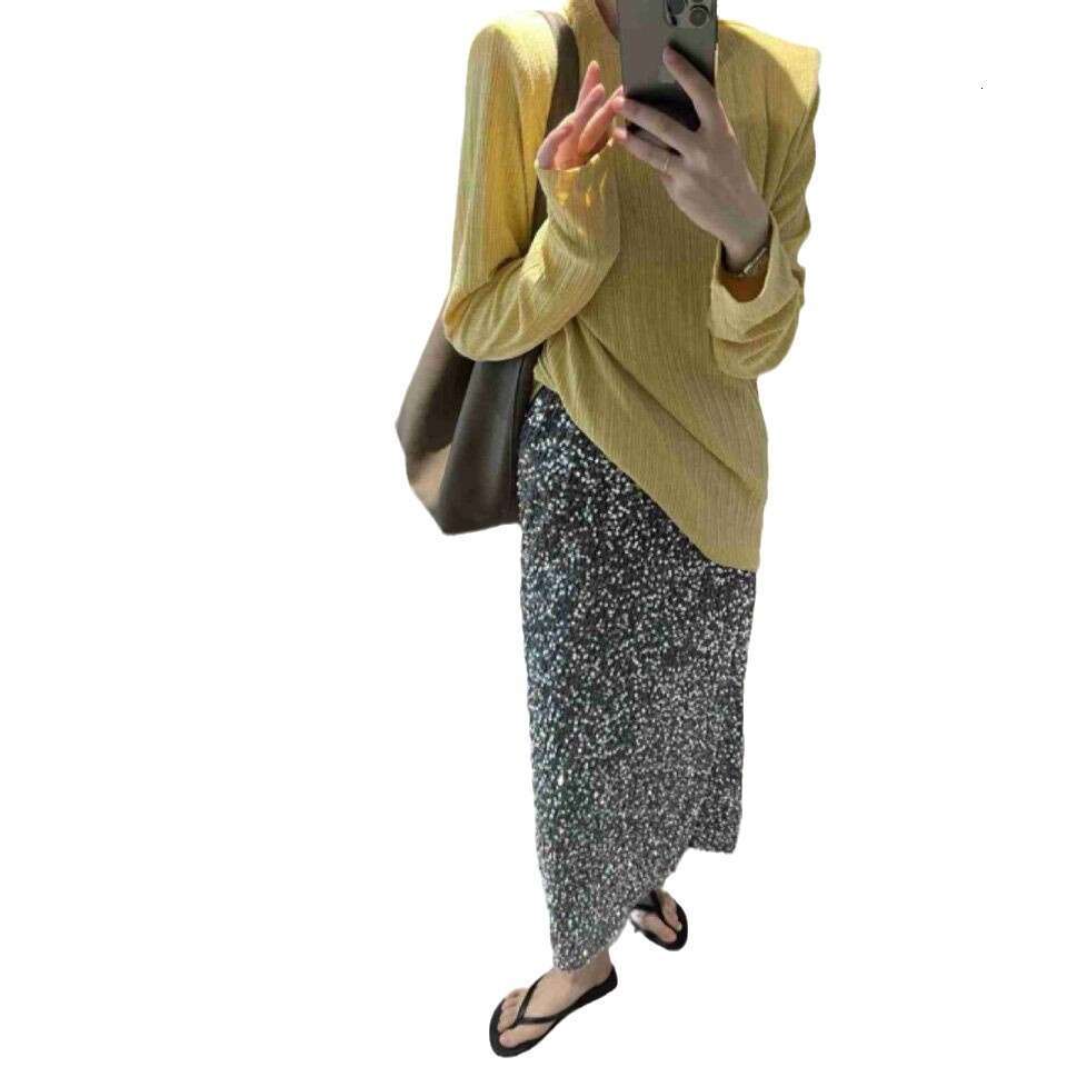 European American New Fashionable High Slimming Sequin Half For Women With Elastic Waist And Straight Tube Long Skirt