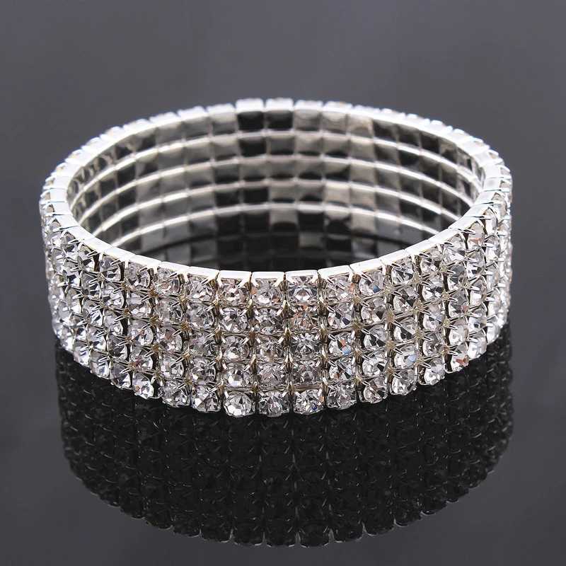 Classic Multiple Shining Rhinestone Crystal Stretch For Women Girls Bridal Wedding Wristband Elastic Bracelet Gold Silver ColorXJ241214