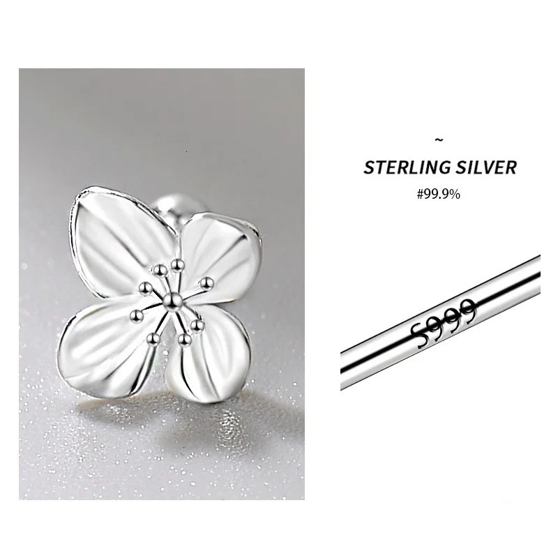 925 Sterling Silver Metal Flower Stud Earrings for Girls Lily Plant Screw Korean Ear Bone Nail Ladies Piercing Jewelry Wholesale 241214