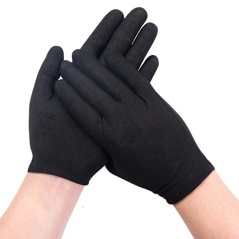 6/12Pairs Black Cotton Gloves Soft Moisturizing Overnight Eczema Cloth Gloves Stretch Washable Jewelry Inspection Working Gloves 241213