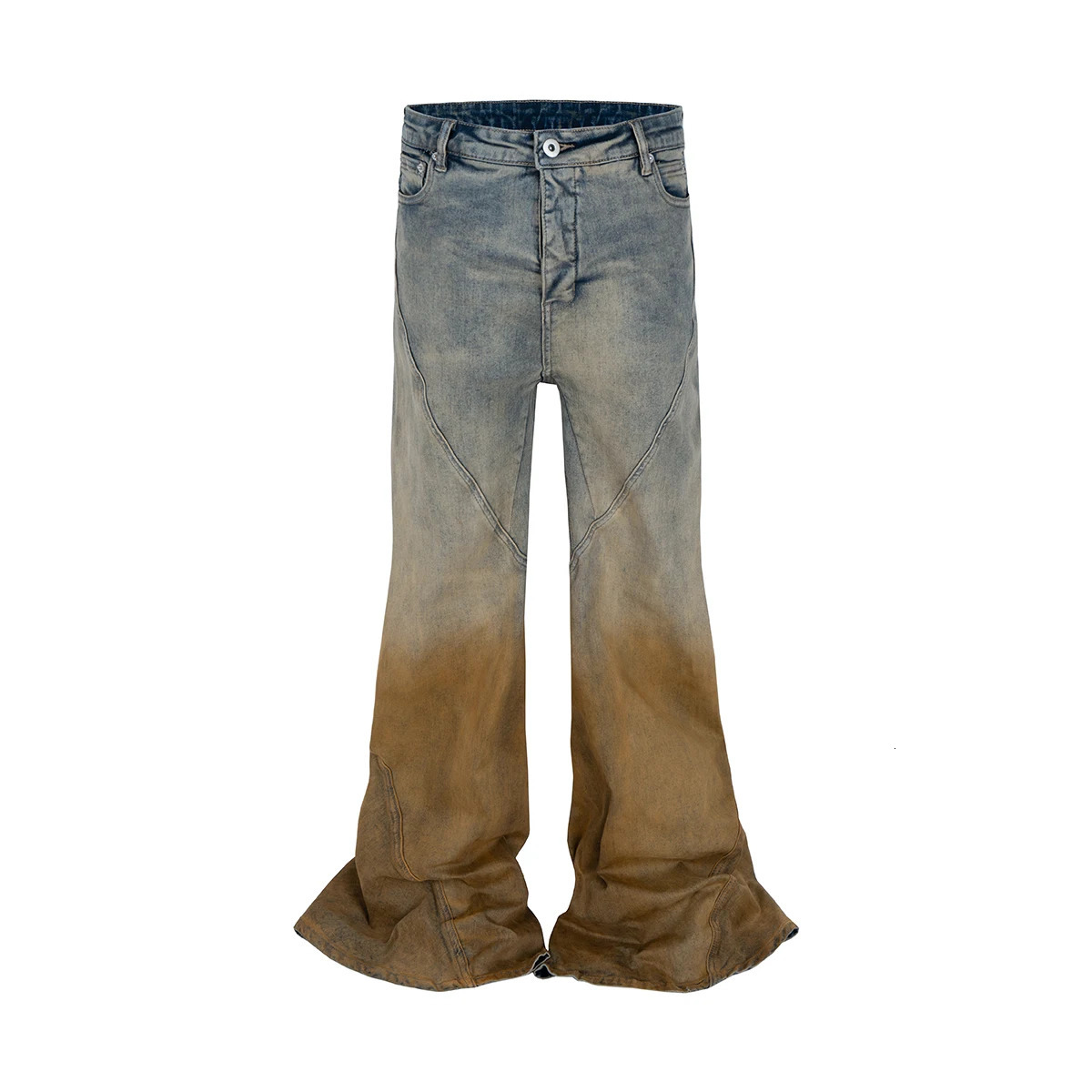 Gradient Color Washed Casual Baggy Jeans Patchwork Boot Cut for Men and Women Streetwear Straight Pockets Loose Flare Pants 241213
