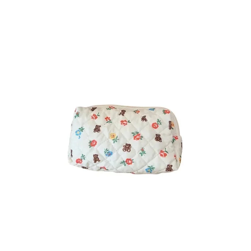 1 Cute Cartoon Girl Makeup Bag Korean Fashion Flower Series Makeup Brush Bag High Capacity Handbag Pencil Box 241212