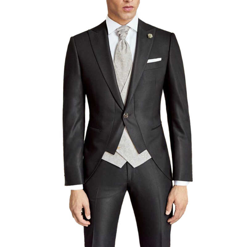 Handsome New Fashion 3-Pieces Wedding Tuxedos Men Suits Peaked Lapel Jacket One Button Single Breasted Solid Color Customized Pockets Bridegroom (Coat