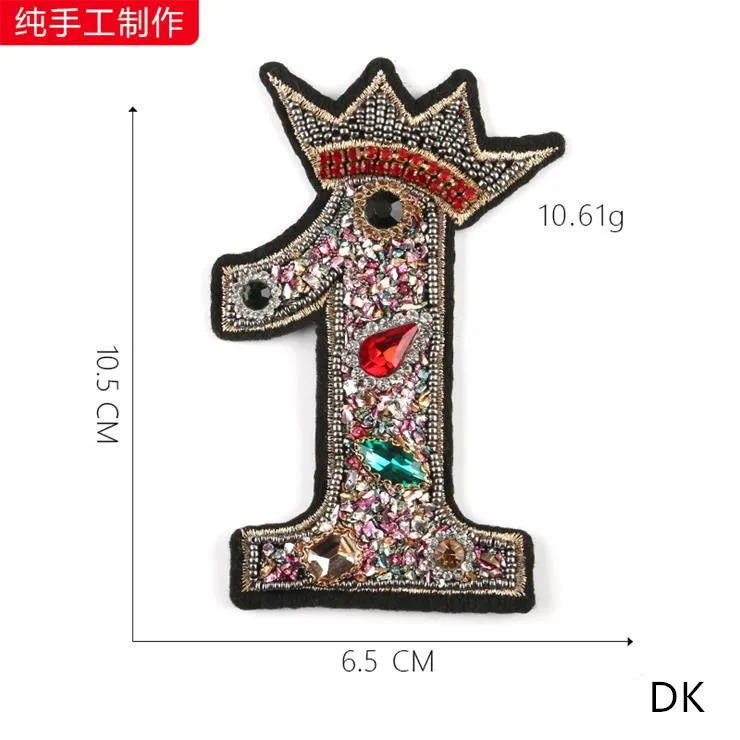 arrival 3 pcs Handmade Numbers Beaded Embroidered patches sew on Motif Applique bag hat shoe diamond accessory diy 241213
