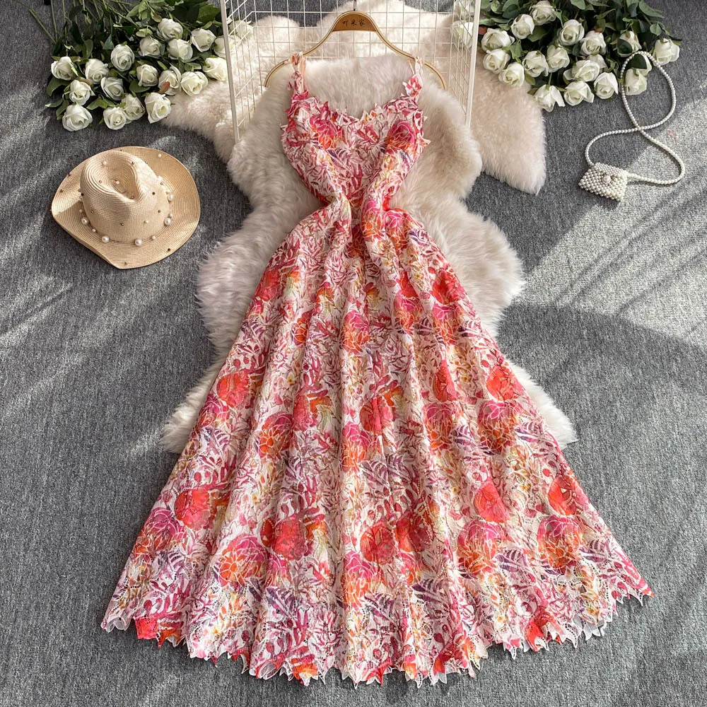 New Summer Casual Dresses AQuality Summer Sundress Holiday Flower Lace Embroidery Prom Evening Dress Women Sexy Backless A Line Long Wedding Dresses P