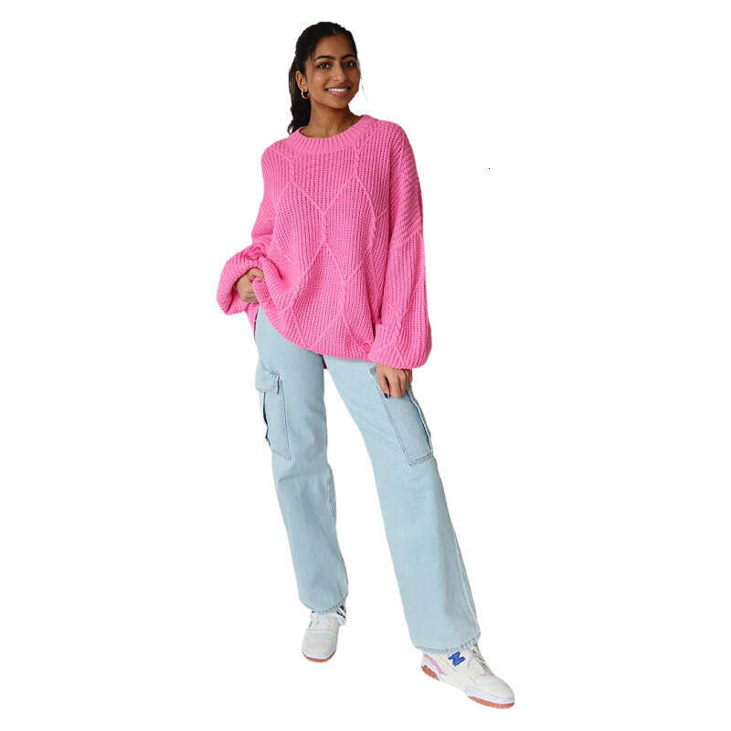 European and American new round neck knitted loose casual lantern sleeve head sweater top for women