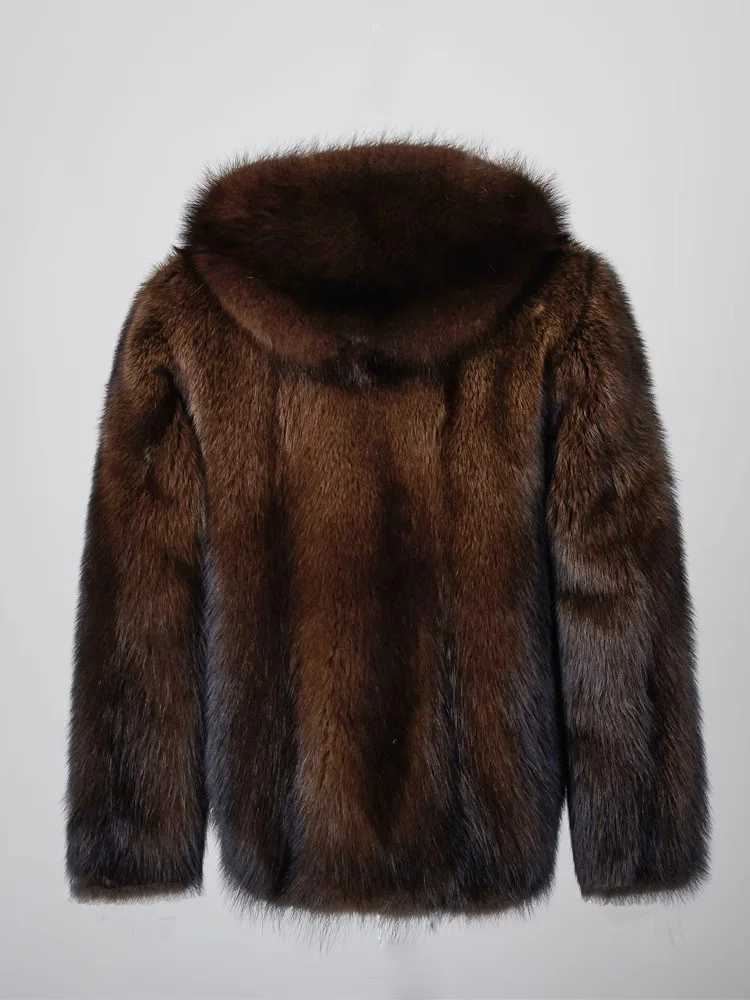 S-6XL size fashionable mens jacket warm cover artificial fox mink fur mens winter coat brown outdoor sportswear casual shorts W241213