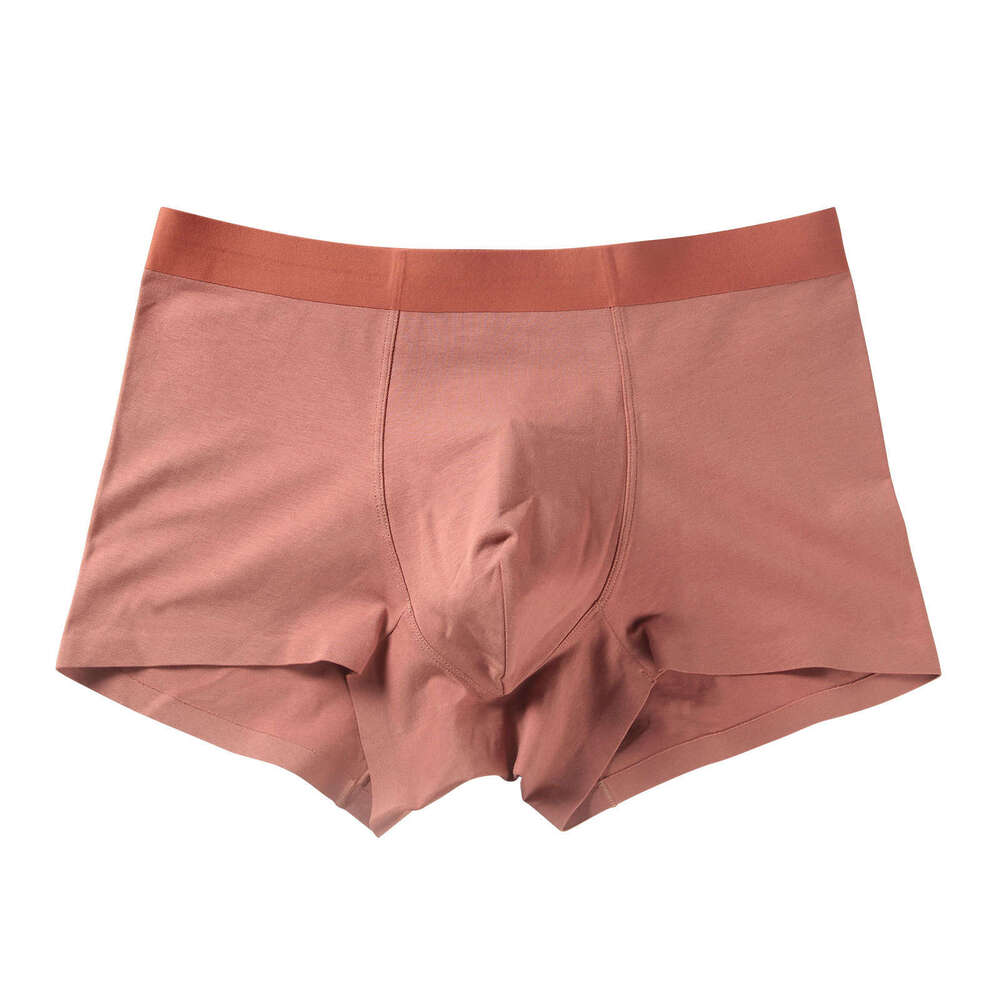 Men's Seamless Solid Color Underwear, Pure Cotton Mid Rise Breathable Flat Pants, Men's Red Four Corner Pants